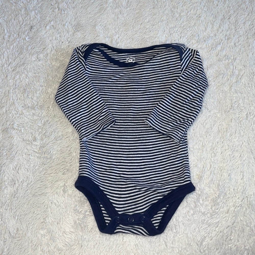 (3 for $10) joe fresh 0-3 month long sleeve striped navy bodysuit